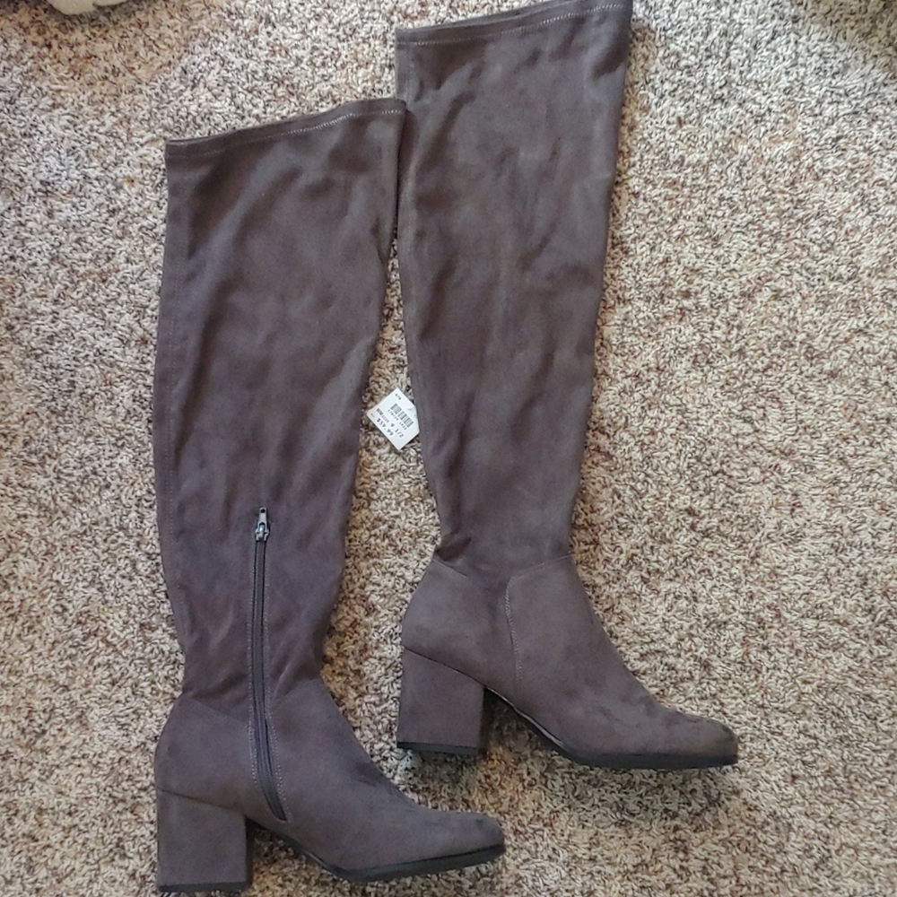 Christian Siriano OTK gray faux suede boots